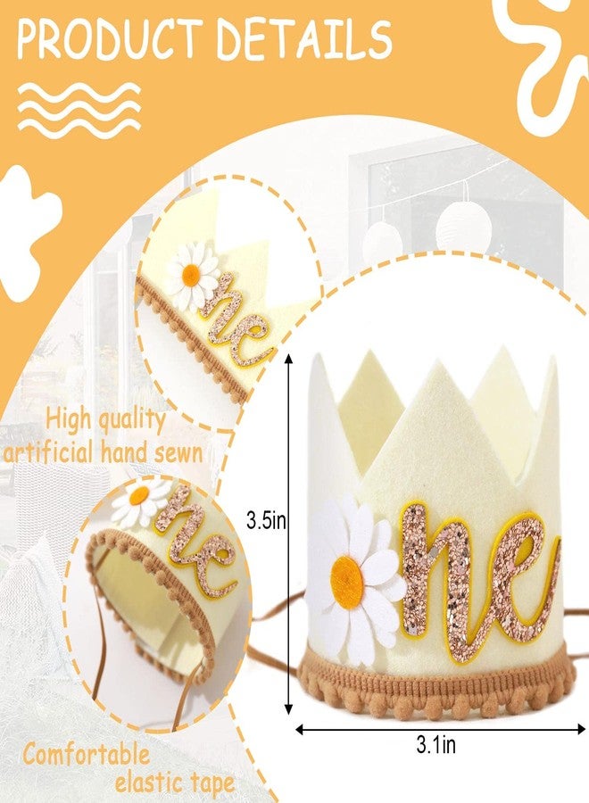 Agkvw Daisy 1st Birthday Crown - Groovy Hippie Style Costume Headwear, Felt Cloth, Handmade, Reusable, Velcro and Elastic Bands, Cream Brown Yellow/Orange, First Birthday Decoration for Girls - Image 3