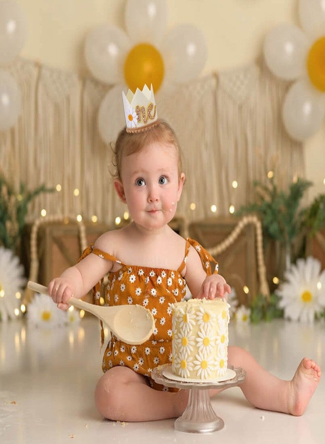 Agkvw Daisy 1st Birthday Crown - Groovy Hippie Style Costume Headwear, Felt Cloth, Handmade, Reusable, Velcro and Elastic Bands, Cream Brown Yellow/Orange, First Birthday Decoration for Girls - Image 2