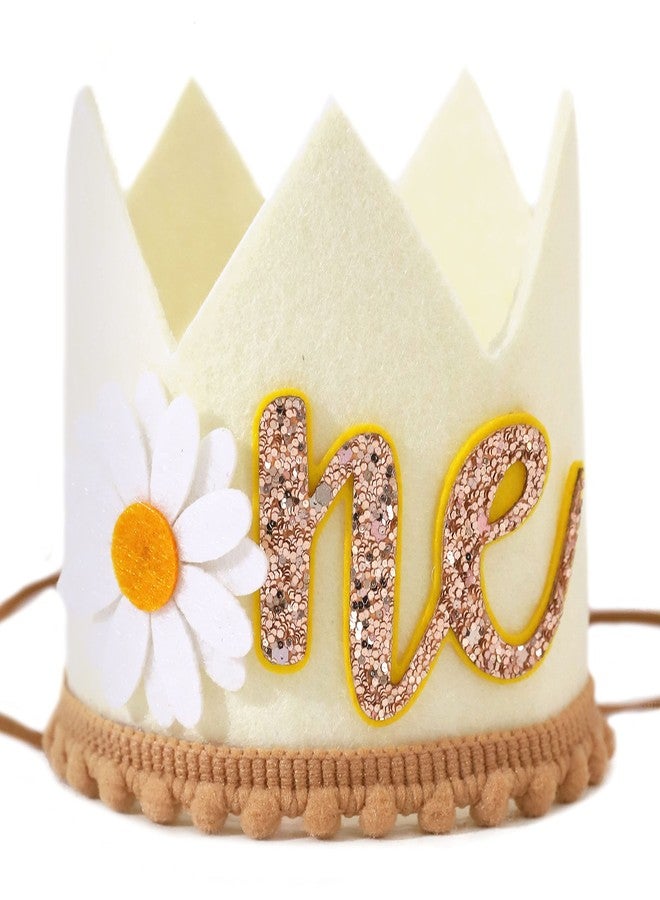Agkvw Daisy 1st Birthday Crown - Groovy Hippie Style Costume Headwear, Felt Cloth, Handmade, Reusable, Velcro and Elastic Bands, Cream Brown Yellow/Orange, First Birthday Decoration for Girls - Image 1