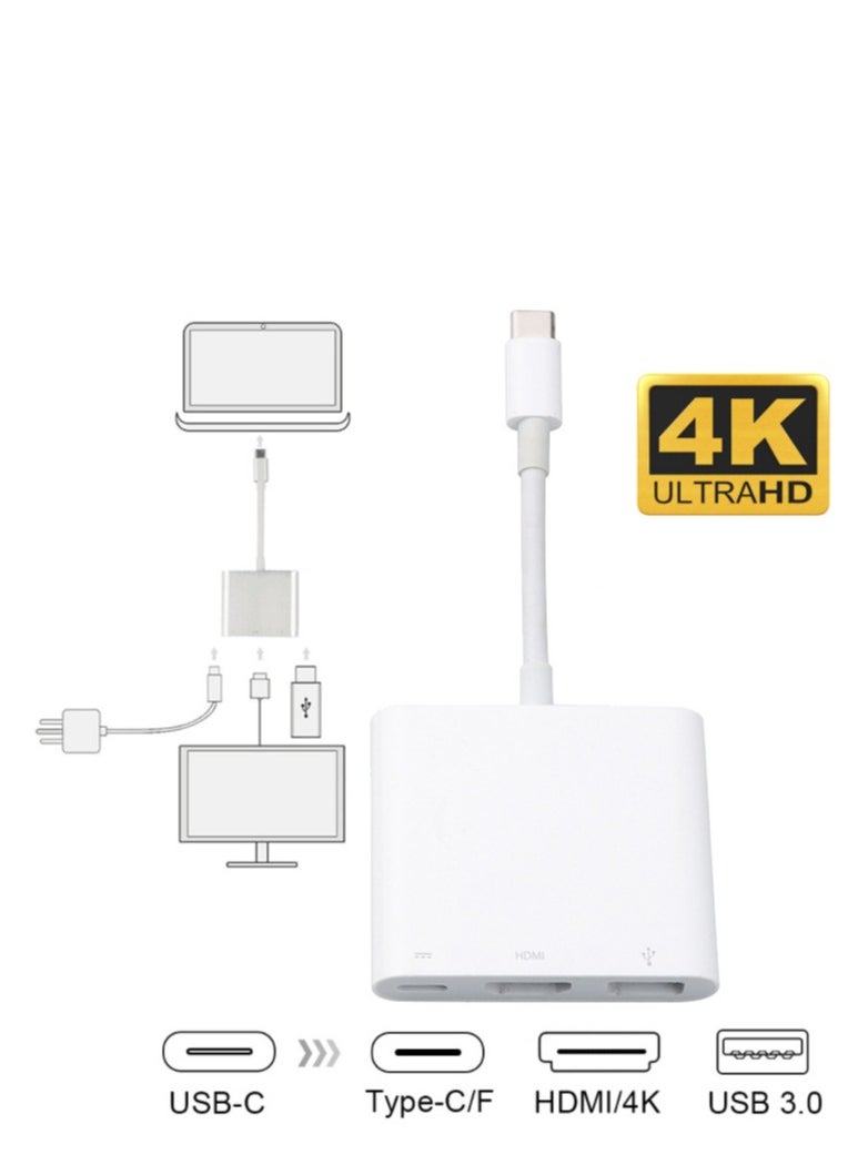 Generic - USB-C to HDMI Multiport Adapter with HDMI 4K@60Hz Output USB 3.0 Port and USB-C Charging Port Type-C to Digital AV Hub for Apple iPhone 15 MacBook Pro/Air iPad Pro iMac Galaxy S22 More (White) - Image 1