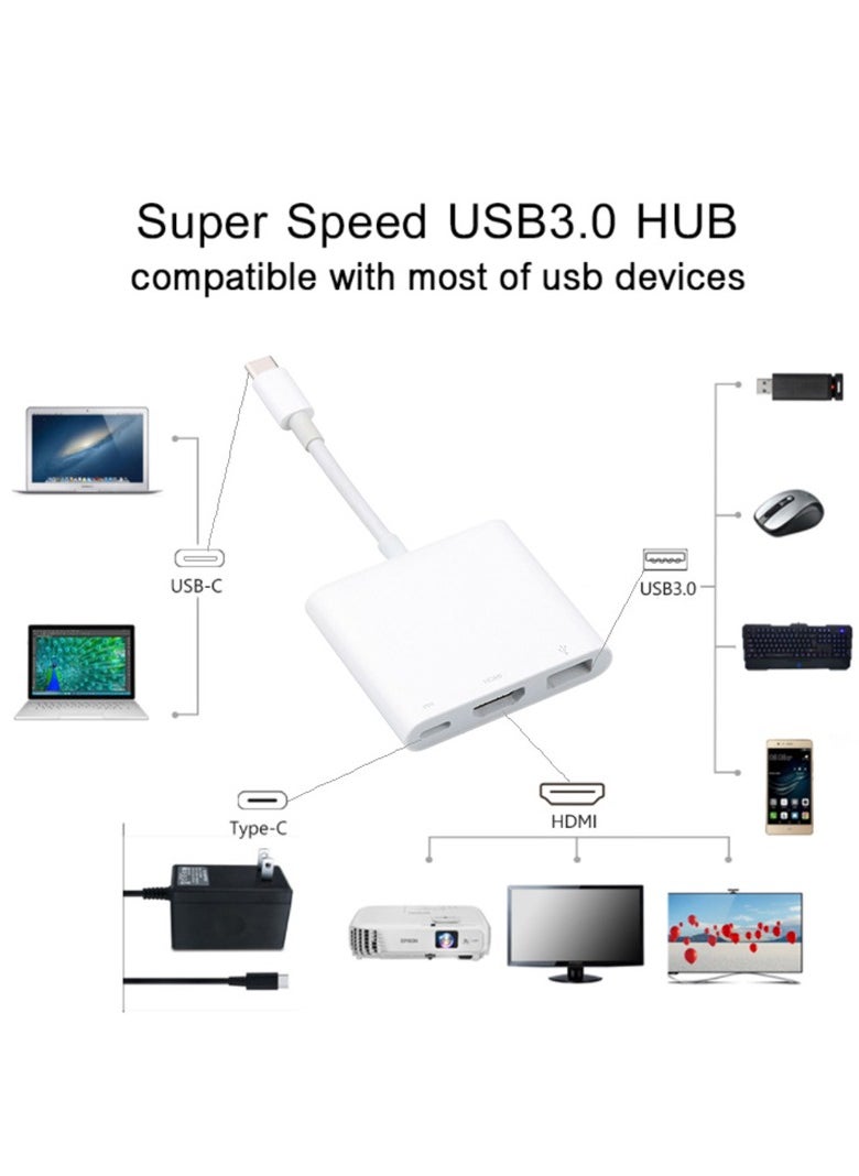 Generic - USB-C to HDMI Multiport Adapter with HDMI 4K@60Hz Output USB 3.0 Port and USB-C Charging Port Type-C to Digital AV Hub for Apple iPhone 15 MacBook Pro/Air iPad Pro iMac Galaxy S22 More (White) - Image 1