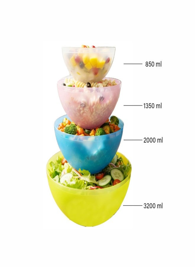 Gluman 4-Piece Mixing Bowl Set | Transparent Multi-Color Plastic Kitchen Bowls for Baking, Cooking, Meal Prep & Serving |Lightweight,Dishwasher Safe |Stackable Bowls (3200ml, 2000ml, 1350ml, 850ml) - Image 2