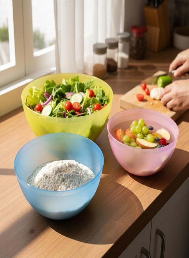 Gluman 4-Piece Mixing Bowl Set | Transparent Multi-Color Plastic Kitchen Bowls for Baking, Cooking, Meal Prep & Serving |Lightweight,Dishwasher Safe |Stackable Bowls (3200ml, 2000ml, 1350ml, 850ml) - Image 4