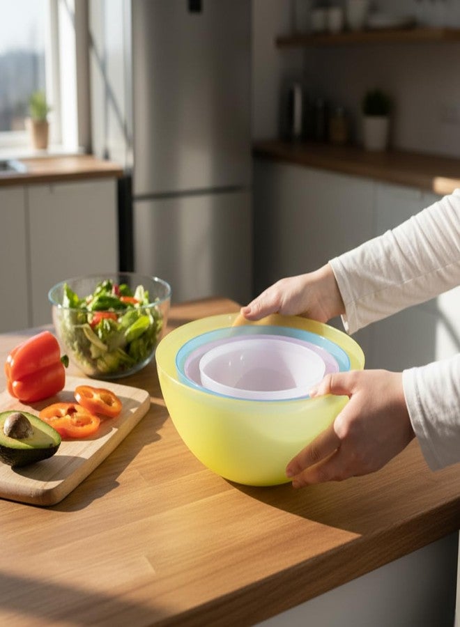 Gluman 4-Piece Mixing Bowl Set | Transparent Multi-Color Plastic Kitchen Bowls for Baking, Cooking, Meal Prep & Serving |Lightweight,Dishwasher Safe |Stackable Bowls (3200ml, 2000ml, 1350ml, 850ml) - Image 3