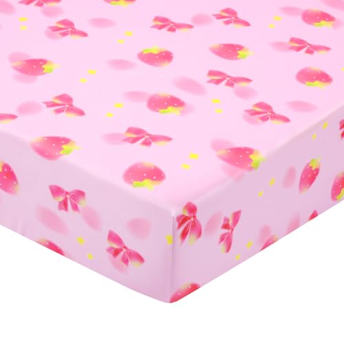 UOMNY Crib Sheet,Strawberry Bow Crib Sheets Baby Sheet for Standard Crib and Toddler Mattresses Nursery Bedding Sheet Crib Mattress Sheets for Boys and Girls 1 Pack Toddler Sheet - Image 1