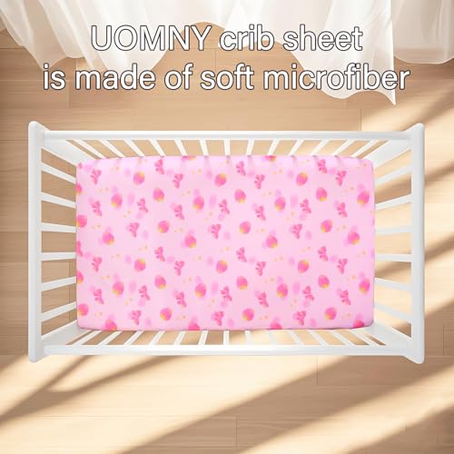 UOMNY Crib Sheet,Strawberry Bow Crib Sheets Baby Sheet for Standard Crib and Toddler Mattresses Nursery Bedding Sheet Crib Mattress Sheets for Boys and Girls 1 Pack Toddler Sheet - Image 2
