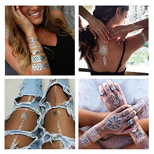 GICUNK 9 sheets 110+ Metallic Temporary Tattoos for Adult Women Girls Tattoos Gold Silver Glitter Flash Waterproof Tattoo Stickers for Beach, Festivals, & Parties - Image 5