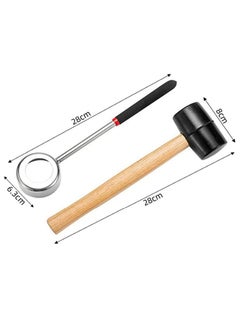 Generic Coconut Opener Tool Set Stainless Steel with Rubber Mallet 430 Stainless Steel Shell Opener Large Circular Sharp Blade Non-Slip Particles Silent Rubber Hammer Solid Wood Handle 6cm Wide Round Hole  - Image 2