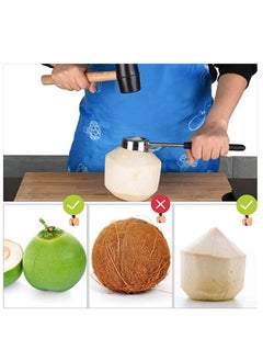 Generic Coconut Opener Tool Set Stainless Steel with Rubber Mallet 430 Stainless Steel Shell Opener Large Circular Sharp Blade Non-Slip Particles Silent Rubber Hammer Solid Wood Handle 6cm Wide Round Hole  - Image 5