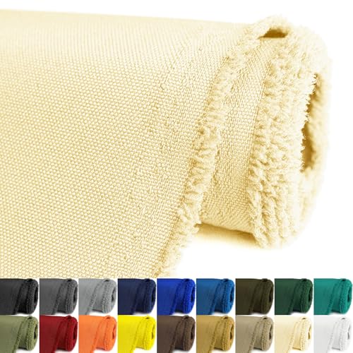 Konelia Waterproof Canvas Fabric by The Yard 58inch 600D Upholstery Material Polyester Fabric Outdoor Water Resistant Fabric for Sewing Chair Patio Cushion Purse Bag Interior, Pre Cut 1 Yard Light Yellow - Image 1