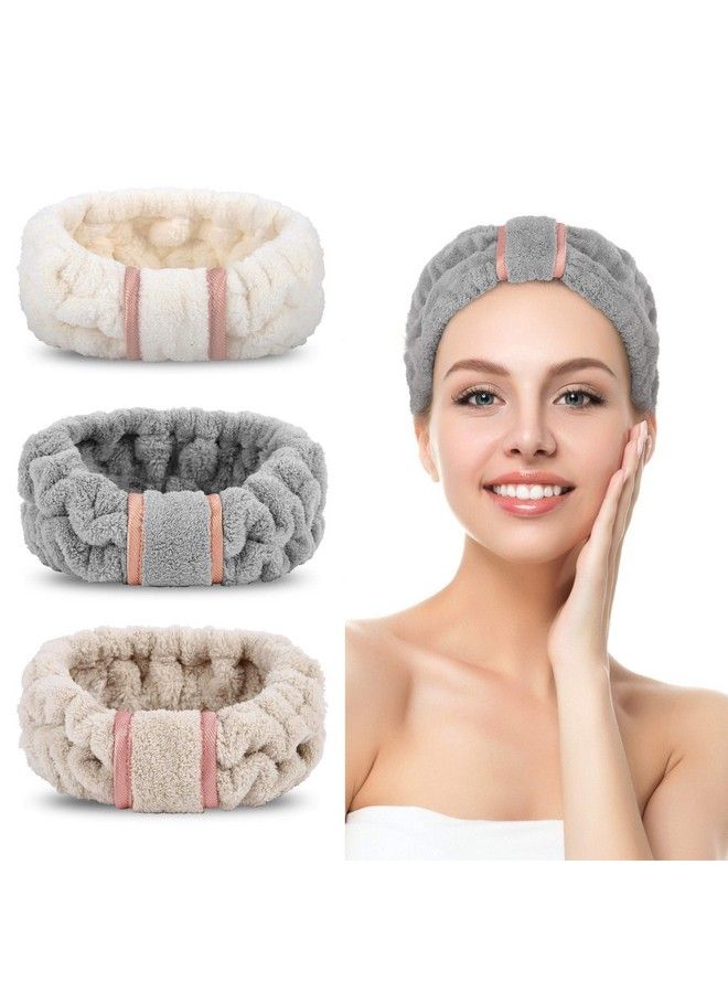 DOOBO 3 Pack Spa Headbands Microfiber Headbands Skincare Headbands Face Wash Headband Face Washing Headband Facial Headband Makeup Headband Towel Headbands For Women For Washing Face(White Gray Khaki) - Image 1