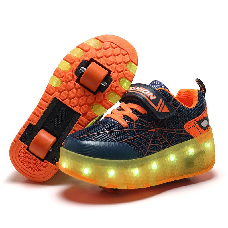 New USB rechargeable LED flashing lights heelloo shoes double wheels for boys and girls children shoes wholesale factory direct supply 808 Blue Orange 