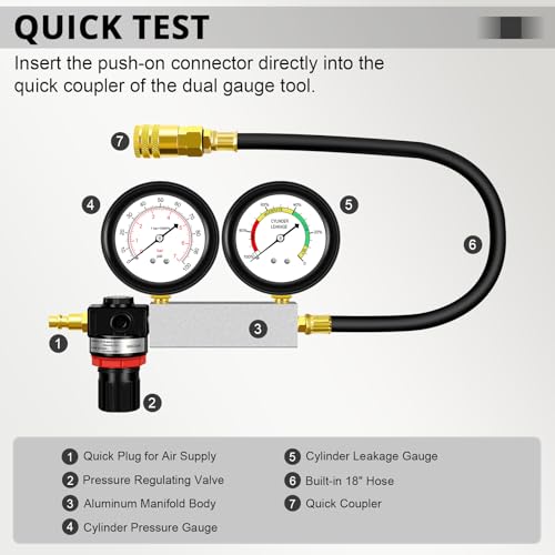 YSTOOL Cylinder Leak Down Tester Automotive Kit Gasoline Engine Compression Dual Gauge Leakdown Detector Tool Set for Pressure Check & Leakage Rate Test with Extension Rod Red - Image 2