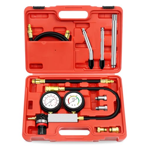 YSTOOL Cylinder Leak Down Tester Automotive Kit Gasoline Engine Compression Dual Gauge Leakdown Detector Tool Set for Pressure Check & Leakage Rate Test with Extension Rod Red - Image 1