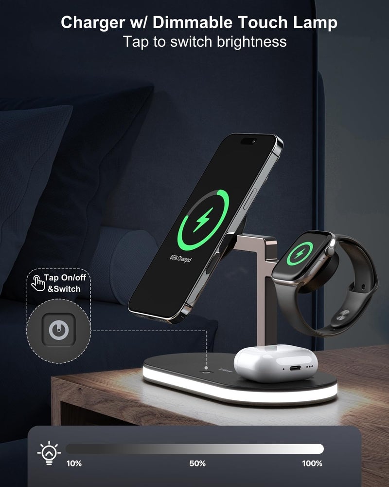 VBA 4 in 1 Wireless Charging Station for Apple MagSafe Charger,Fast Charging Magnetic Wireless Charger Stand with Night Light for iPhone 17 Air 16 15 14 13 12 Series,Apple Watch,AirPods Pro (Black) - Image 2