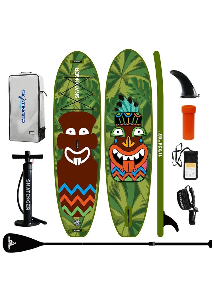 Skatinger 11'-34"-6" Single Layer SUP Soft Standup Board Power Fin Paddle Board with Pump and Fins for Yoga, Fishing, Drifting, and Floating - Crazy Tube - Image 1