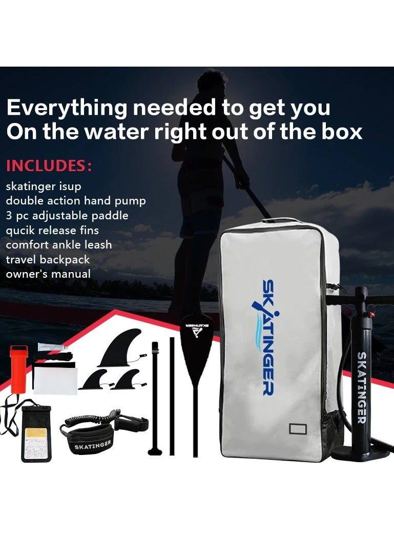 Skatinger 11'-34"-6" Single Layer SUP Soft Standup Board Power Fin Paddle Board with Pump and Fins for Yoga, Fishing, Drifting, and Floating - Crazy Tube - Image 4