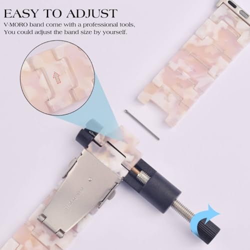V-MORO Resin Bands Compatible with Apple Watch Series 11/10/9/8/7 41mm/42mm Fashion Lightweight Cute Strap with Starlight Buckle for iwatch Series SE/6/5/4/3/2/1(Floral Pink,42mm/41mm/40mm/38mm) - Image 5