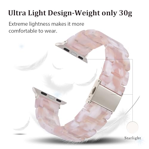 V-MORO Resin Bands Compatible with Apple Watch Series 11/10/9/8/7 41mm/42mm Fashion Lightweight Cute Strap with Starlight Buckle for iwatch Series SE/6/5/4/3/2/1(Floral Pink,42mm/41mm/40mm/38mm) - Image 2