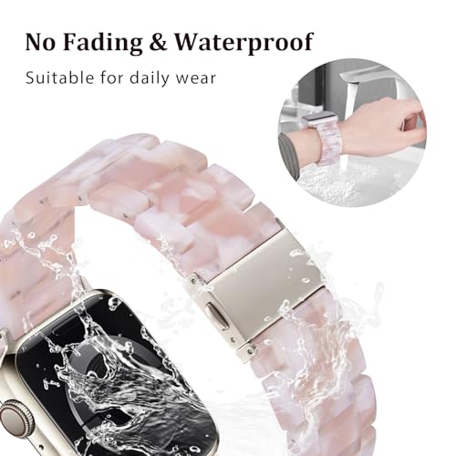 V-MORO Resin Bands Compatible with Apple Watch Series 11/10/9/8/7 41mm/42mm Fashion Lightweight Cute Strap with Starlight Buckle for iwatch Series SE/6/5/4/3/2/1(Floral Pink,42mm/41mm/40mm/38mm) - Image 4