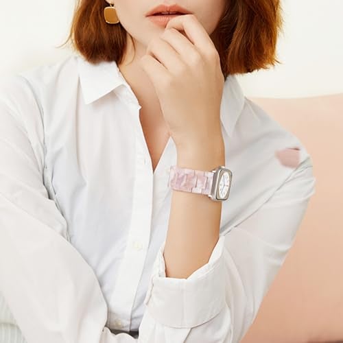 V-MORO Resin Bands Compatible with Apple Watch Series 11/10/9/8/7 41mm/42mm Fashion Lightweight Cute Strap with Starlight Buckle for iwatch Series SE/6/5/4/3/2/1(Floral Pink,42mm/41mm/40mm/38mm) - Image 3