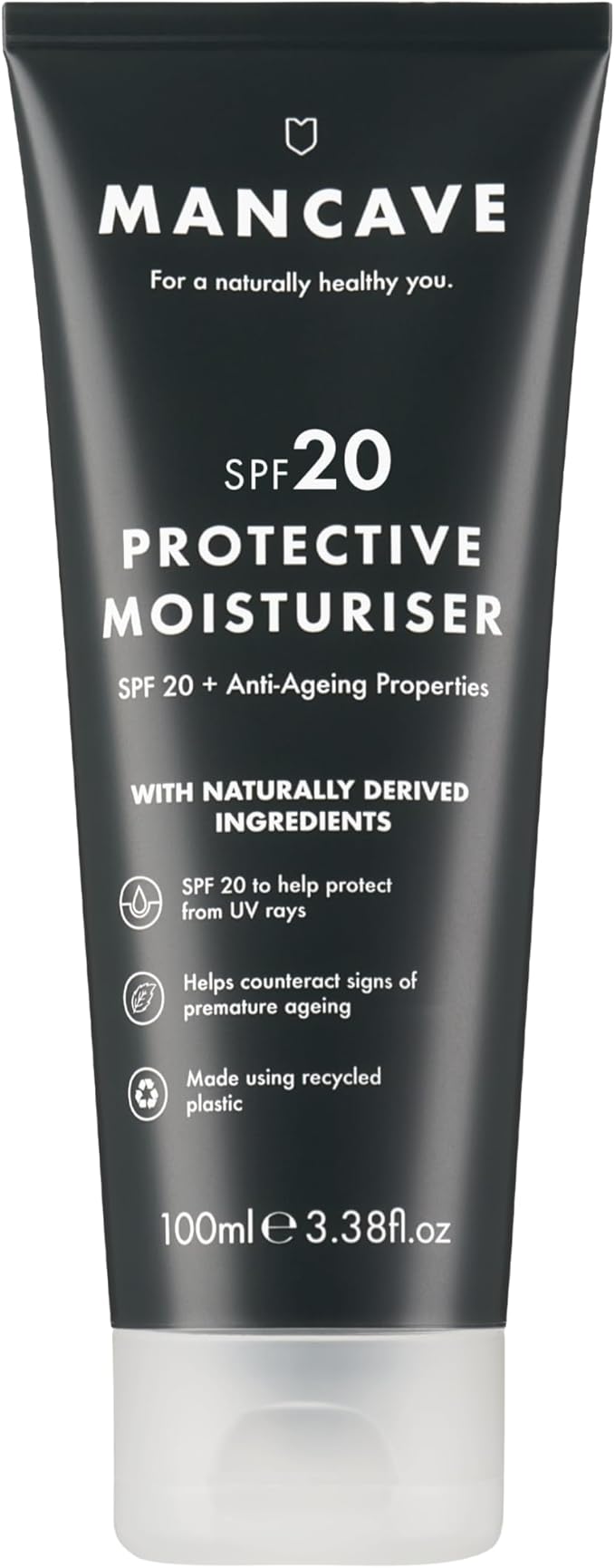 ManCave SPF 20 Moisturiser AntiAging Counteracts Signs of Aging SPF Face Moisturise Vitamin E Caffeine Natural Formulation Recycled Plastics CrueltyFree Powerful SPF 20 Protection - Image 1