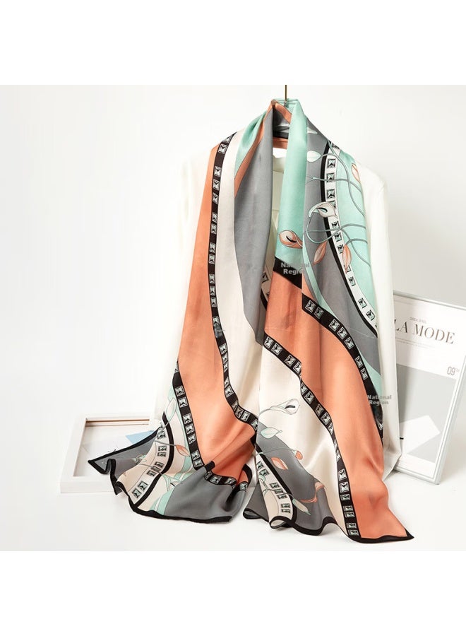 Silk World Women's Fashion Printed Long Scarf 100% Mulberry Silk High-grade Silk Neck Scarf And Shawl Dual-use New Year Gift - Image 2
