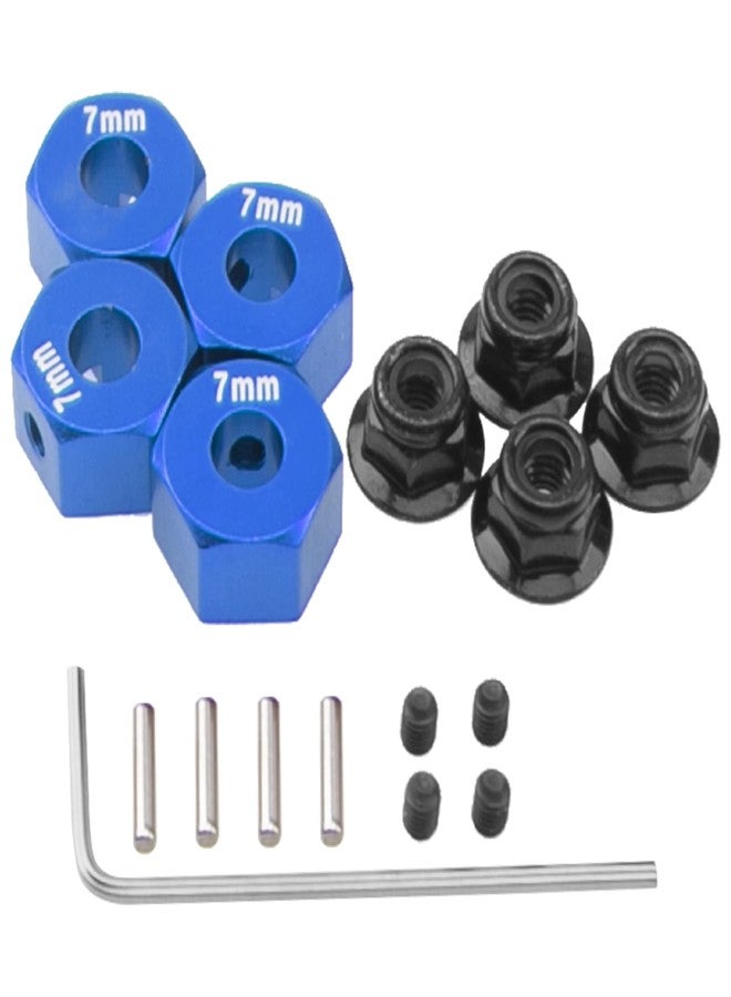 Vgoohobby Metal 12mm Hex Wheel Hubs 7mm Thick Drive Adapters with Flanged Lock Nuts Compatible with Traxxas 1/10 4WD Rustler Slash Stampede RC Car，Replace Part 1654 (Blue) - Image 1