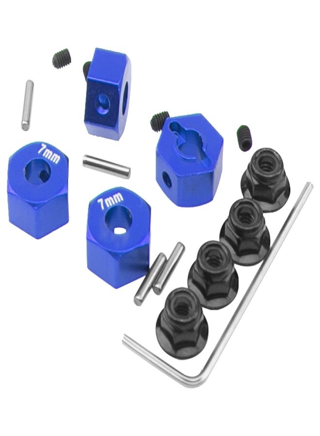 Vgoohobby Metal 12mm Hex Wheel Hubs 7mm Thick Drive Adapters with Flanged Lock Nuts Compatible with Traxxas 1/10 4WD Rustler Slash Stampede RC Car，Replace Part 1654 (Blue) - Image 3