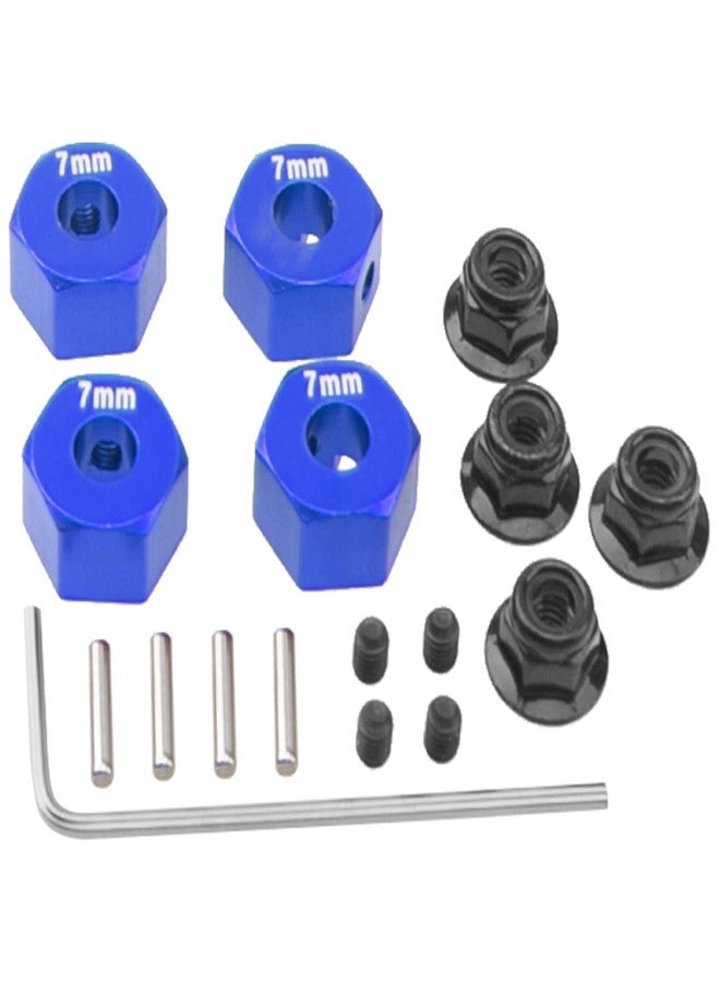 Vgoohobby Metal 12mm Hex Wheel Hubs 7mm Thick Drive Adapters with Flanged Lock Nuts Compatible with Traxxas 1/10 4WD Rustler Slash Stampede RC Car，Replace Part 1654 (Blue) - Image 4