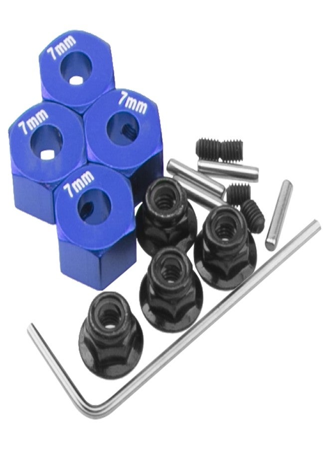 Vgoohobby Metal 12mm Hex Wheel Hubs 7mm Thick Drive Adapters with Flanged Lock Nuts Compatible with Traxxas 1/10 4WD Rustler Slash Stampede RC Car，Replace Part 1654 (Blue) - Image 2