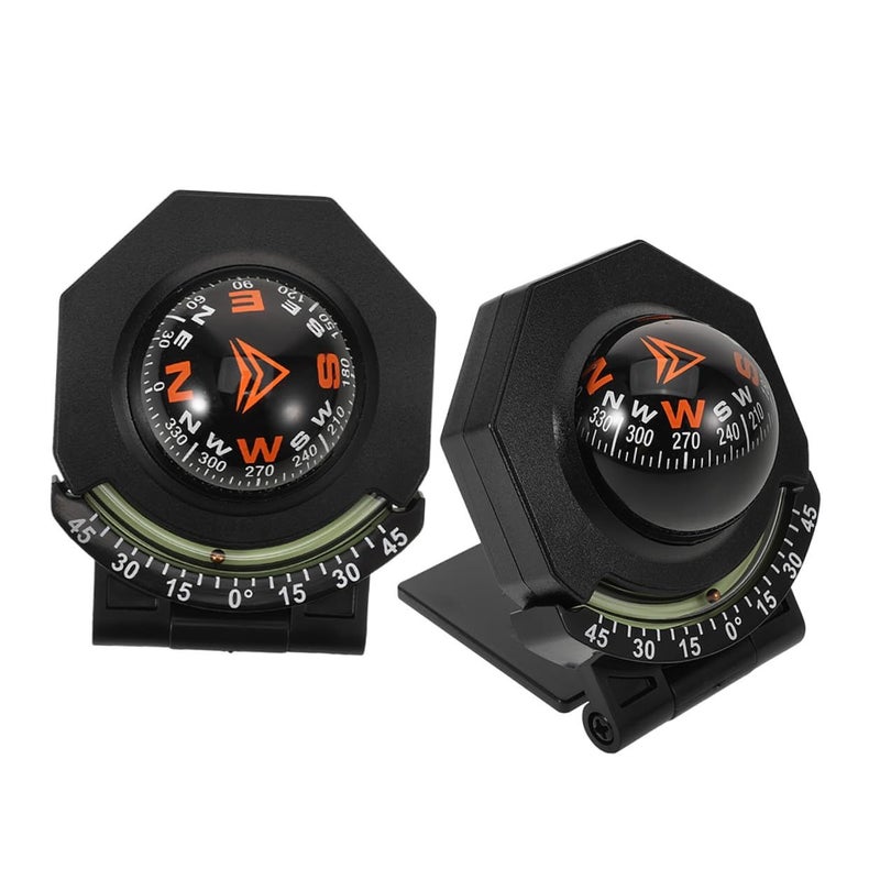 Car Dashboard Compass Ball With Inclinometer 2pcs High Precision Vehicle Navigation Guide For Cars Boats And Auto Dash Mount Compass For Outdoor Driving Marine Use - Image 2