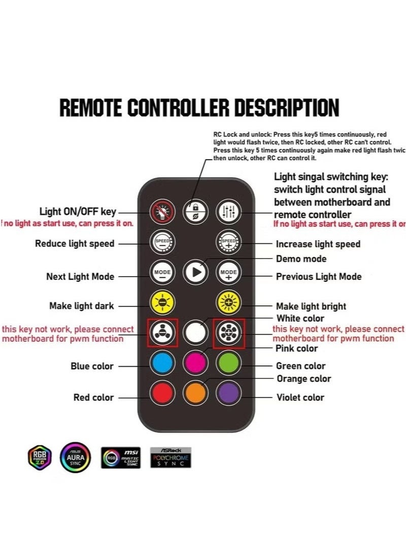 وحدة تحكم ARGB Fan HUB مع جهاز تحكم عن بعد، محور PWM يدعم 9 مجموعات من المراوح لـ 5V 3Pin ARGB & 12V 4Pin PWM، مروحة علبة RGB 2 في 1 مع قاعدة مغناطيسية مخفية وطاقة SATA (9 مجموعات) - Image 2