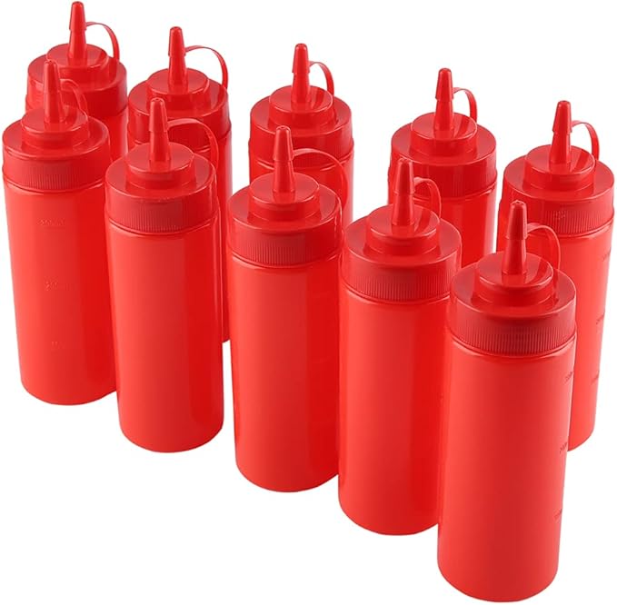 Red Plastic Condiment Dispenser For Oil Cream Sauce Bulk Pack Kitchen Home - Image 1