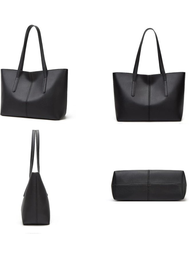 SHABILI Women Large-Capacity PU Leather Laptop Tote Briefcase, Ladies 15.6-Inch Zippered Shopper Shoulder and Hand-Carry Satchel, Office Computer Bag and Work Purse for Business College Daily Travel (Black) - Image 3