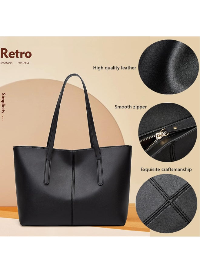 SHABILI Women Large-Capacity PU Leather Laptop Tote Briefcase, Ladies 15.6-Inch Zippered Shopper Shoulder and Hand-Carry Satchel, Office Computer Bag and Work Purse for Business College Daily Travel (Black) - Image 4