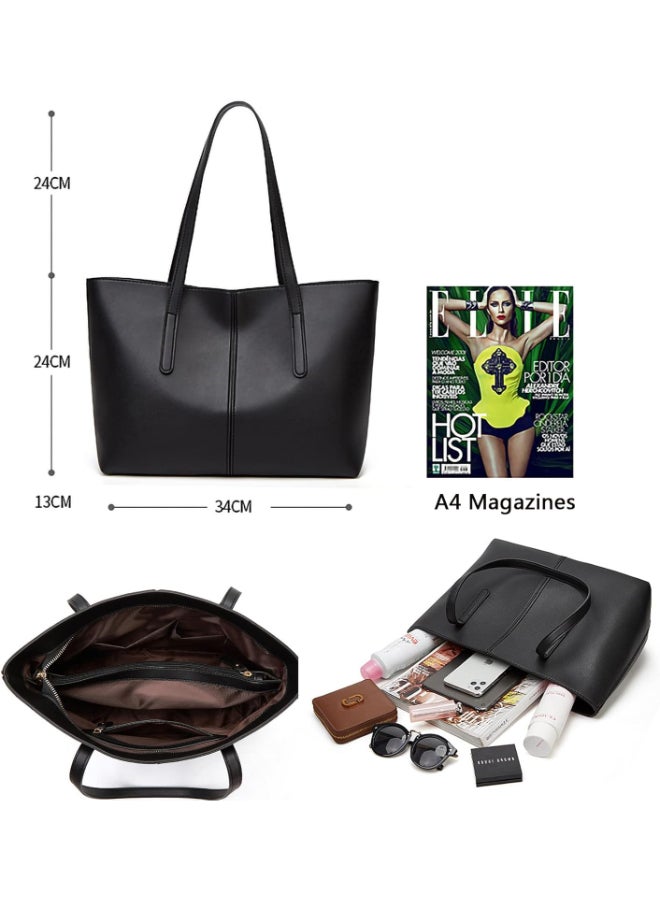 SHABILI Women Large-Capacity PU Leather Laptop Tote Briefcase, Ladies 15.6-Inch Zippered Shopper Shoulder and Hand-Carry Satchel, Office Computer Bag and Work Purse for Business College Daily Travel (Black) - Image 5
