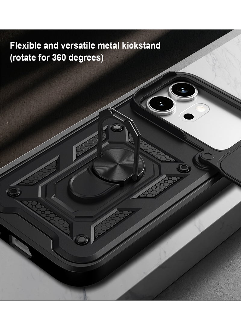 غطاء هاتف لـ Honor 600 / Honor 600 Pro مع غطاء للكاميرا وحامل حلقي، وحامل سيارة مغناطيسي متوافق، وغطاء واقي صلب من الخلف وحواف ناعمة مقاوم للصدمات - Image 3