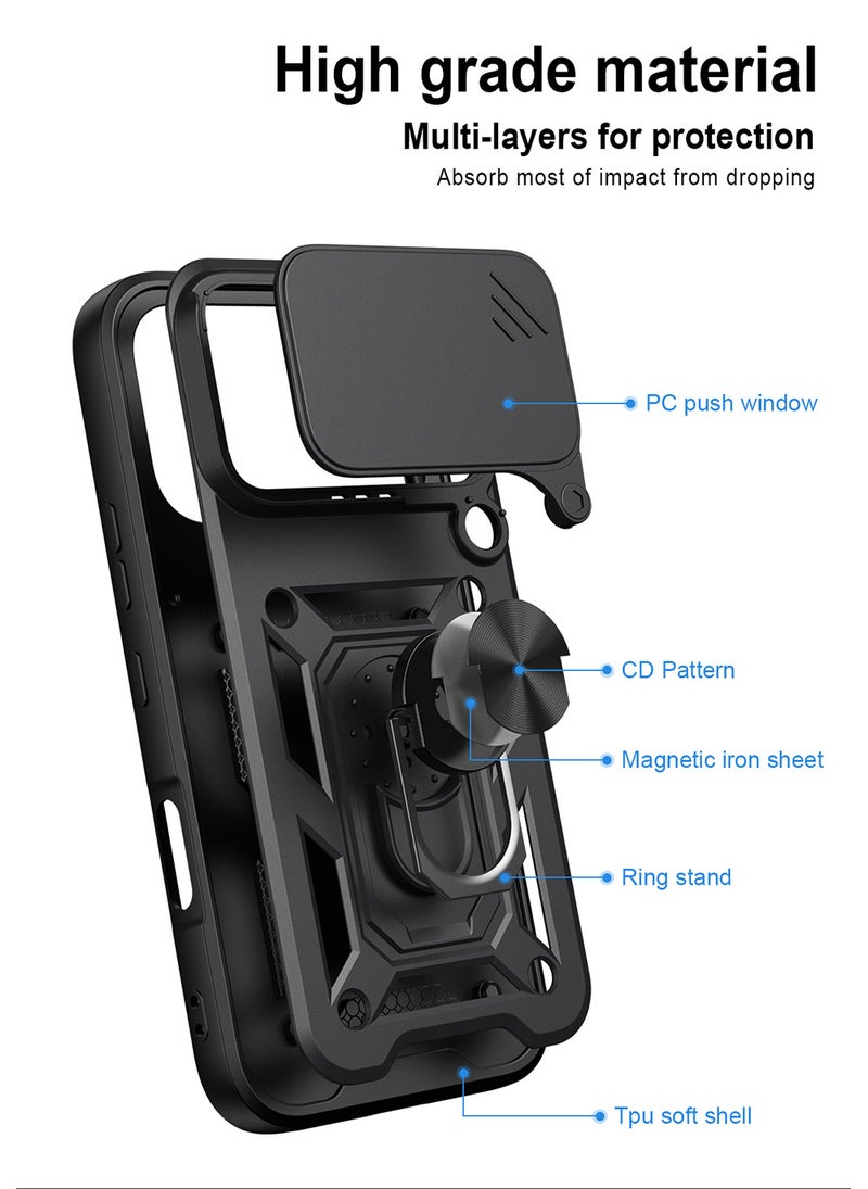 غطاء هاتف لـ Honor 600 / Honor 600 Pro مع غطاء للكاميرا وحامل حلقي، وحامل سيارة مغناطيسي متوافق، وغطاء واقي صلب من الخلف وحواف ناعمة مقاوم للصدمات - Image 5
