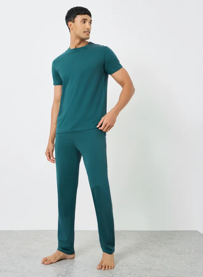 Men Teal Short Sleeve T-Shirt and Pyjama Set