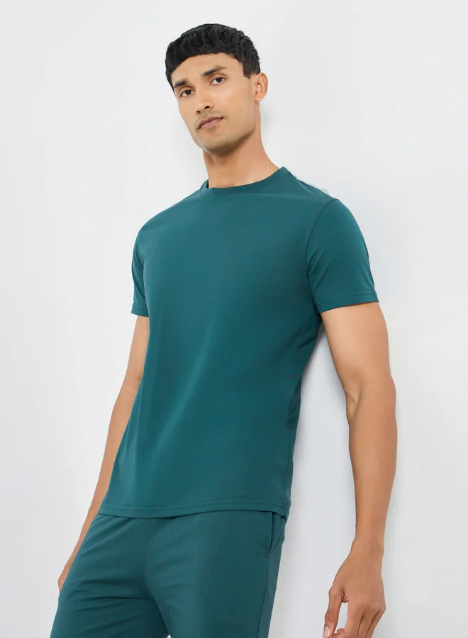 Styli Men Teal Short Sleeve T-Shirt and Pyjama Set
