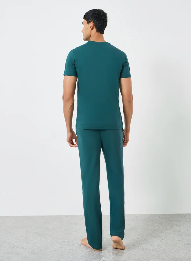 Styli  Men Teal Short Sleeve T-Shirt and Pyjama Set for Men | Best Price UAE