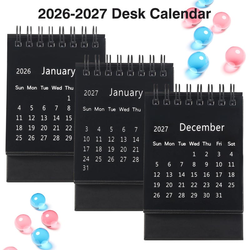 FOBOZONE Desk Calendar 2026-2027, 2 Years Calendar Runs from Jan. 2026 until Dec 2027, Table Monthly Planner with Stickers for Home,Office,School Organization(Black,3" x 4.8") - Image 3