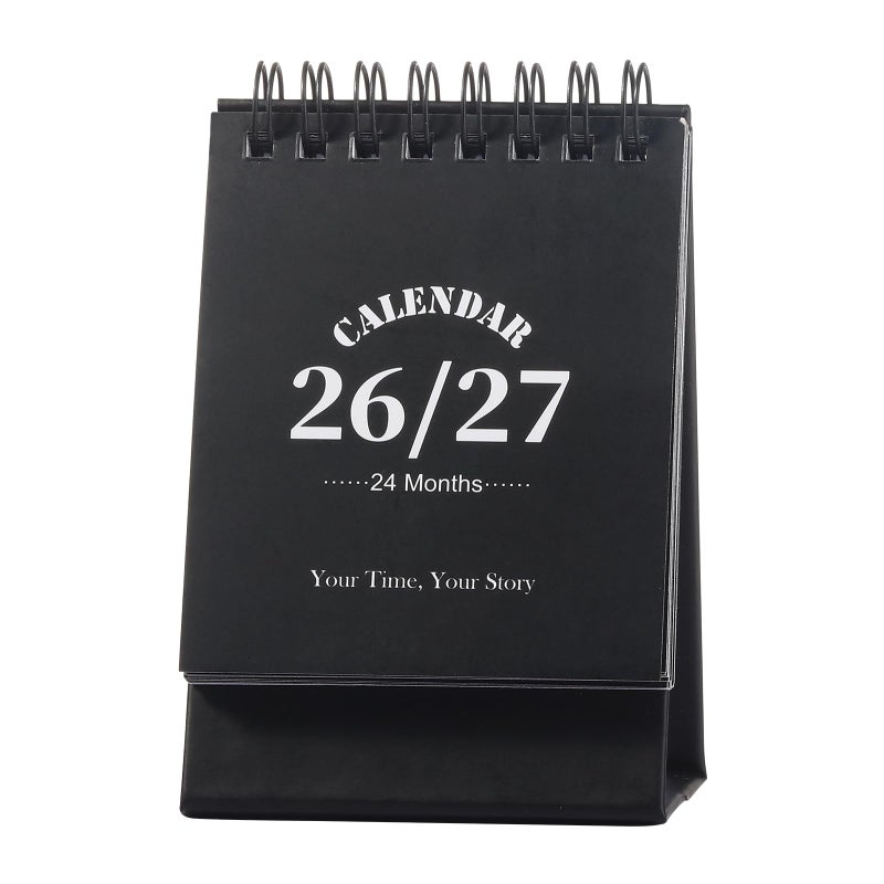 FOBOZONE Desk Calendar 2026-2027, 2 Years Calendar Runs from Jan. 2026 until Dec 2027, Table Monthly Planner with Stickers for Home,Office,School Organization(Black,3" x 4.8") - Image 1