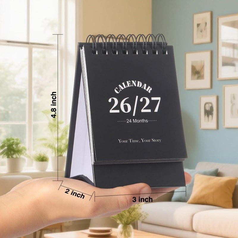 FOBOZONE Desk Calendar 2026-2027, 2 Years Calendar Runs from Jan. 2026 until Dec 2027, Table Monthly Planner with Stickers for Home,Office,School Organization(Black,3" x 4.8") - Image 2