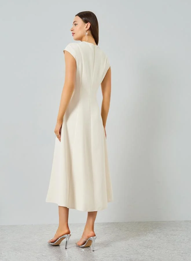 Take Two ivory Beige Short Sleeve A-Line Maxi Dress for Women | Best Price UAE