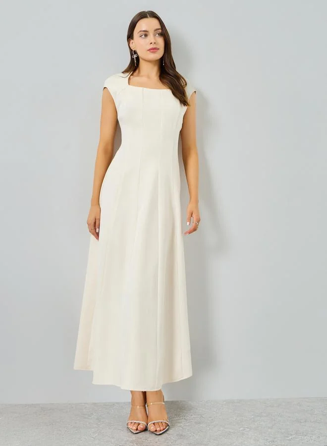 Take Two ivory Beige Short Sleeve A-Line Maxi Dress for Women | Best Price UAE