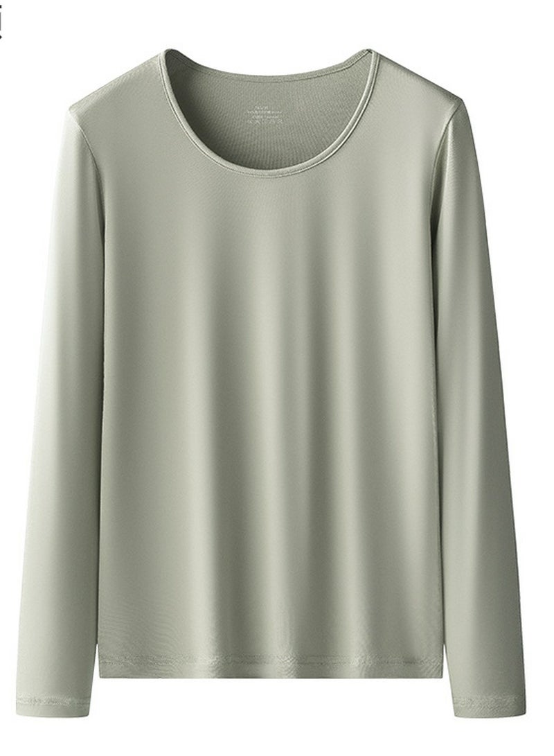 Loquat Womens Solid Color Round-Neck Thin Thermal Underwear Shirt Cold Weather Base Layer,Long Sleeve T-Shirt Loungewear Olive Green