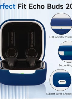 Excefore Compatible with Echo Buds 2023 Case Cover, Soft Silicone Shockproof Protective Case Skin for All-New Echo Buds (2023 Release) Charging Case with Carabiner, Front LED Visible (Blue+Black)  - Image 2