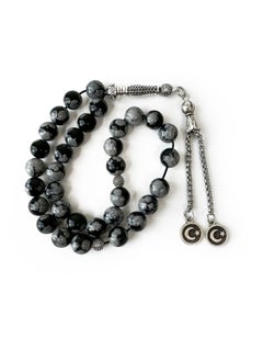 Fabienne Prayer Beads 33 Natural Stone Tasbih Set Snowflake Stones 8mm Dhikr Beads with Metallic Tassel Gift for Ramadan Eid Black/White  - Image 4